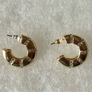 Elegant Gold and Rhinestone Hoop Pierced Earrings, 1”